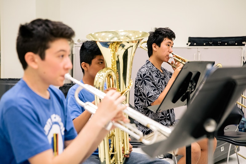 Brass ensemble students during a rehearsal